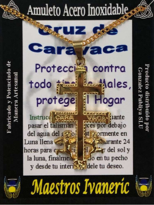 Handgefertigter Talisman aus Edelstahl, großes goldenes Caravaca-Kreuz