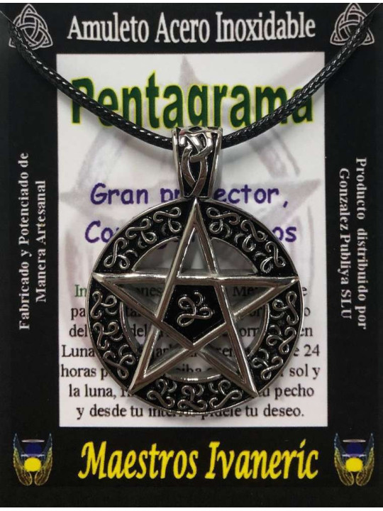 Handgefertigter großer Talisman aus Edelstahl, Pentagramm, Schutz