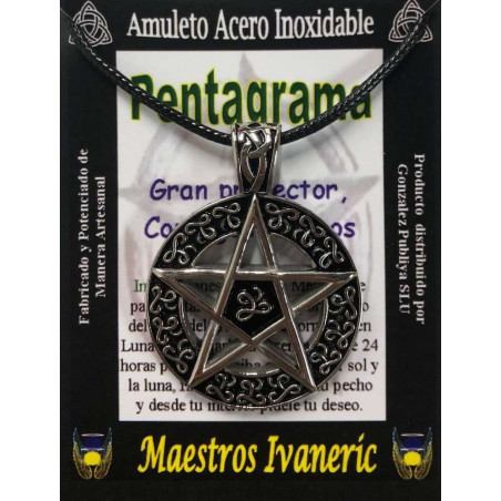 Handgefertigter großer Talisman aus Edelstahl, Pentagramm, Schutz