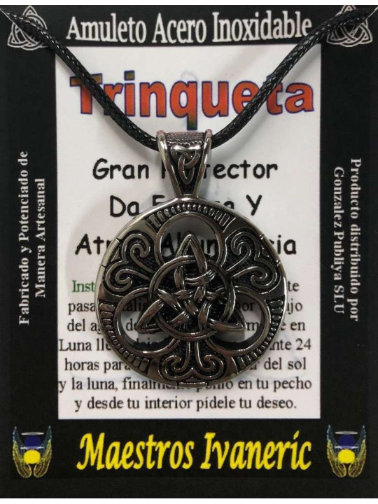 Handgefertigter Edelstahl-Talisman, Trinquette im großen keltischen Kreis