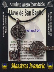 Handgefertigter großer Talisman aus Edelstahl, Schlüssel des Heiligen Benedikt