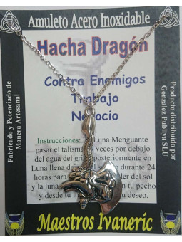 Handgefertigter Talisman aus Edelstahl, Drachenaxt