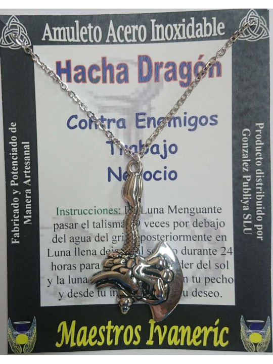 Handgefertigter Talisman aus Edelstahl, Drachenaxt