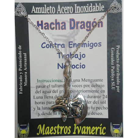 Handgefertigter Talisman aus Edelstahl, Drachenaxt