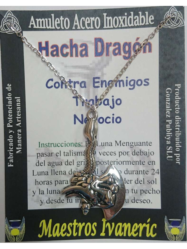 Handgefertigter Talisman aus Edelstahl, Drachenaxt