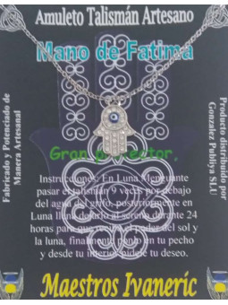 Handgefertigter Talisman Hand der Fatima mit Quarz und Türkischem Auge