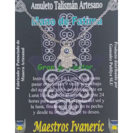 Handgefertigter Talisman Hand der Fatima mit Quarz und Türkischem Auge