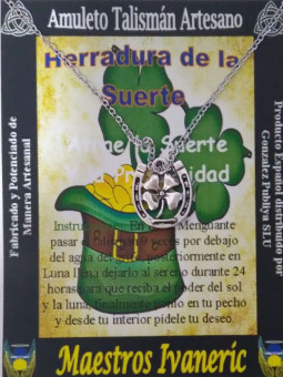 Handgefertigter Talisman Hufeisen mit Klee, schnelles doppeltes Glück