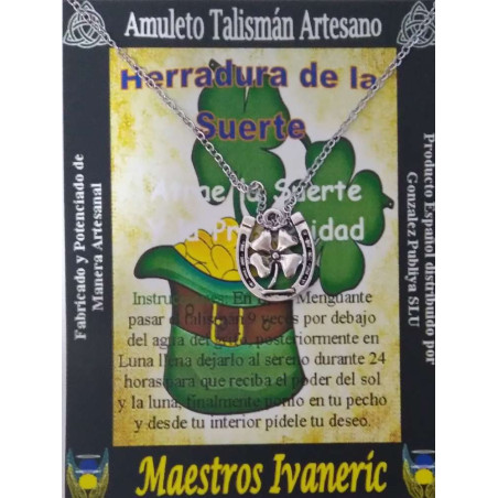 Handgefertigter Talisman Hufeisen mit Klee, schnelles doppeltes Glück
