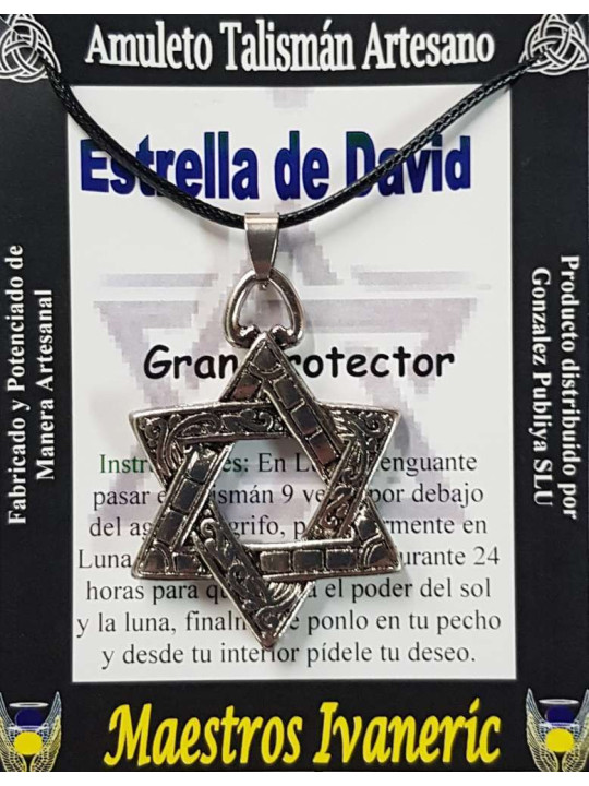 Handgefertigter Talisman Davidstern, 4 x4 mit Kordel