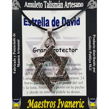 Handgefertigter Talisman Davidstern, 4 x4 mit Kordel