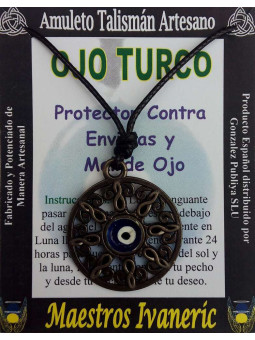 Handgefertigter Talisman Türkisches Auge in runder Sonne