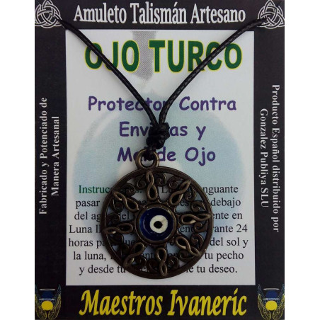 Handgefertigter Talisman Türkisches Auge in runder Sonne