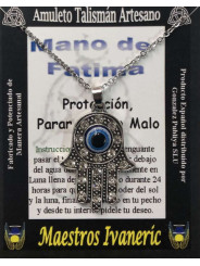 Handgefertigter Talisman Hand der Fatima mit Türkischem Auge und Quarz