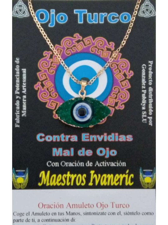 Türkisauge-Amulett aus Harz mit Metall, grün