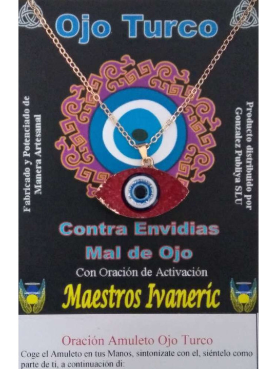 Amulett Türkisches Auge aus Harz mit Metall, rot