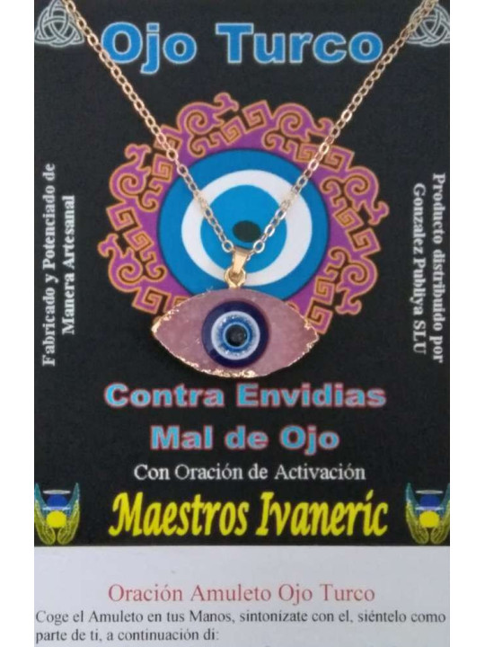 Amulett Türkisches Auge aus Harz mit Metall, rosa