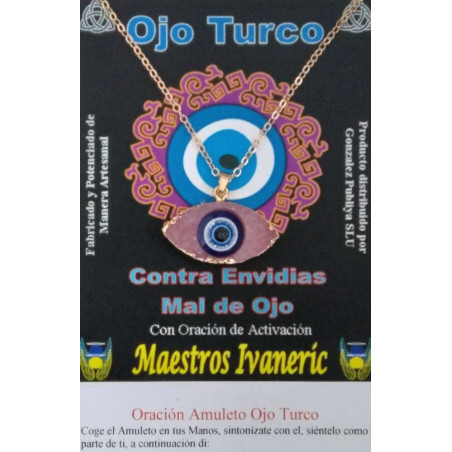 Amulett Türkisches Auge aus Harz mit Metall, rosa