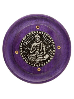 Lila Räuchergefäß mit rundem Griff aus Holz, Buddha