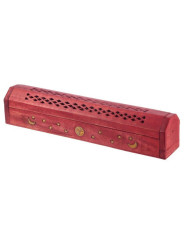 Rote Holzbox Griff Weihrauchbrenner Sonne, Mond Design