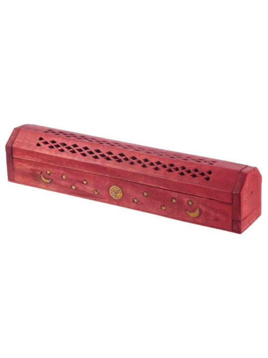 Rote Holzbox Griff Weihrauchbrenner Sonne, Mond Design