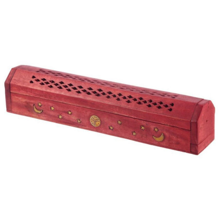 Rote Holzbox Griff Weihrauchbrenner Sonne, Mond Design