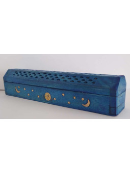 Blau Holzbox Griff Weihrauchbrenner Sonne, Mond Design