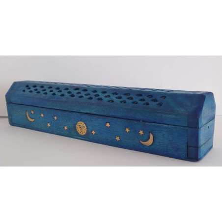 Blau Holzbox Griff Weihrauchbrenner Sonne, Mond Design