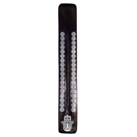 Schwarzer Räucherstäbchenhalter aus Holz Hand of Fatima Design
