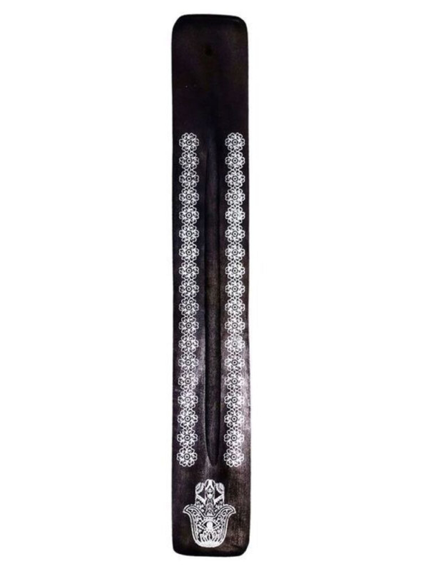 Schwarzer Räucherstäbchenhalter aus Holz Hand of Fatima Design