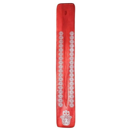 Roter Räucherstäbchenhalter aus Holz Hand of Fatima Design
