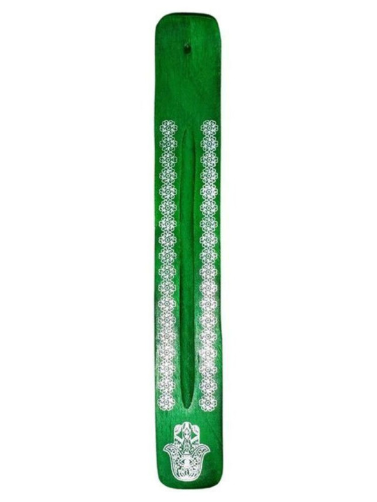 Grüner Räucherstäbchenhalter aus Holz Hand of Fatima Design