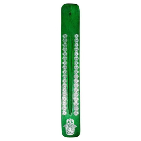 Grüner Räucherstäbchenhalter aus Holz Hand of Fatima Design