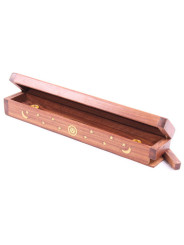 Räucherstäbchen-Box Sonne, Mond und Sterne Design, Holz, für Kegel und Stäbchen