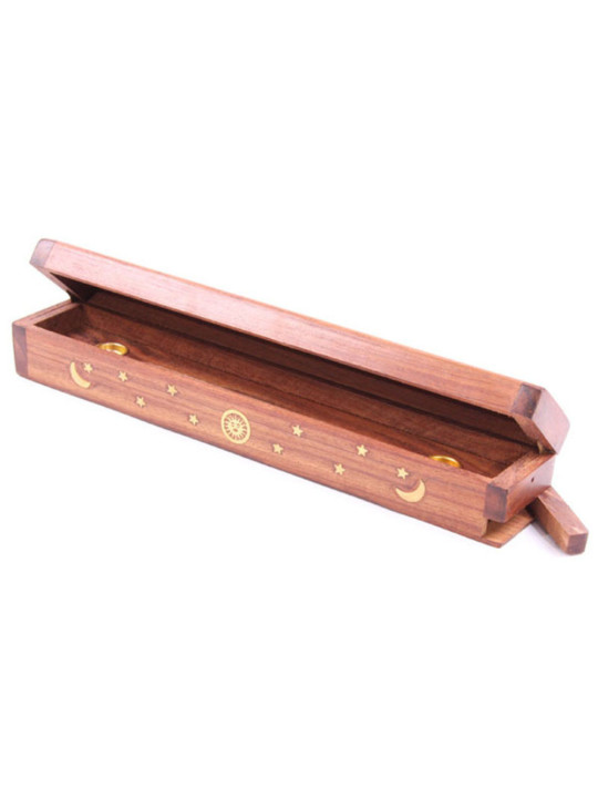 Räucherstäbchen-Box Sonne, Mond und Sterne Design, Holz, für Kegel und Stäbchen