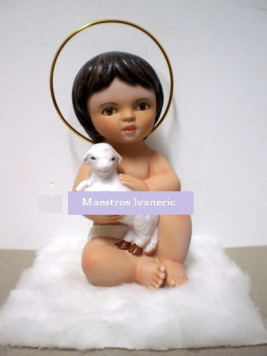 Jesuskind mit Haut 15cm mit Schaf