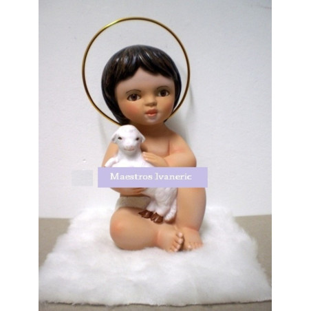 Jesuskind mit Haut 15cm mit Schaf