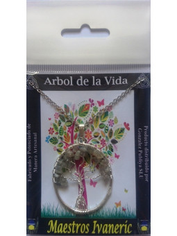 Baum des Lebens Grauer Achat Mineral Kreis Anhänger