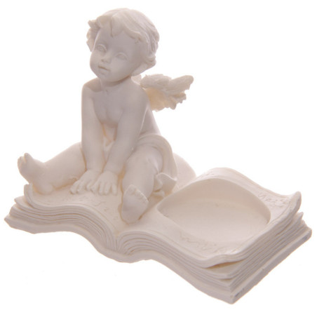 Weißer Cherub in Buch sitzend... 8 cm hoch x 9,5 cm breit