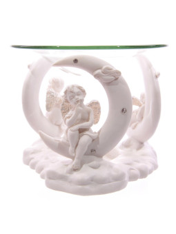 Cherub Sitzender Mond Ölbrenner. 11 cm hoch x 12 cm breit