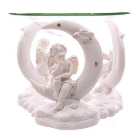 Cherub Sitzender Mond Ölbrenner. 11 cm hoch x 12 cm breit