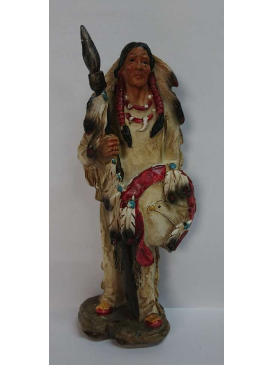 Indisches Kunsthandwerkerbild aus Harz, mit Speer und Schild. 18,5cm
