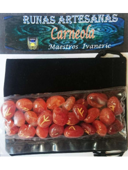 Runen von Carneola mit Aufbewahrungsbeutel für Runen