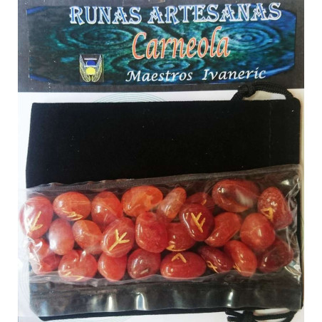 Runen von Carneola mit Aufbewahrungsbeutel für Runen