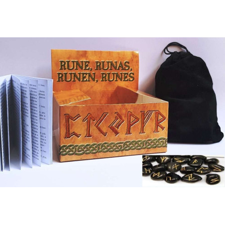 Runen Schwarzer Achat, inkl Anleitung, Etui und Tasche
