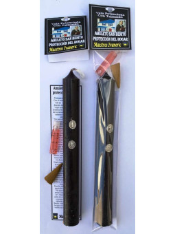 Potenzierte  Kerze mit Amulettt St. Benedikt, Schutz für Zuhause