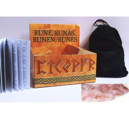 Runen Rosenquarz, inkl Anleitung, Etui und Tasche