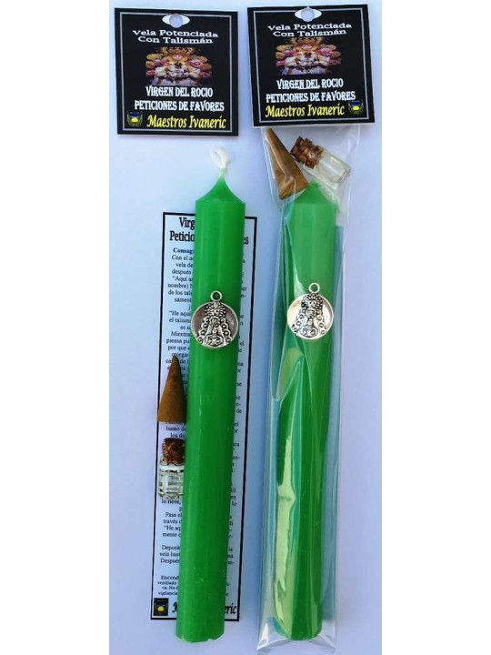 Ermächtigte Kerze mit Amulettt Peticiones de Favores, Jungfrau del Rocio