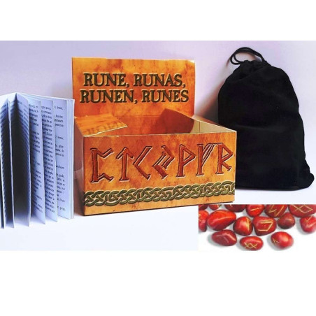 Runen Roter Jaspis, inkl Anleitung, Etui und Tasche