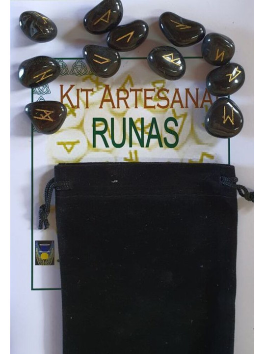 Runen Onyx Wildlederetui und Anleitungsbroschüre